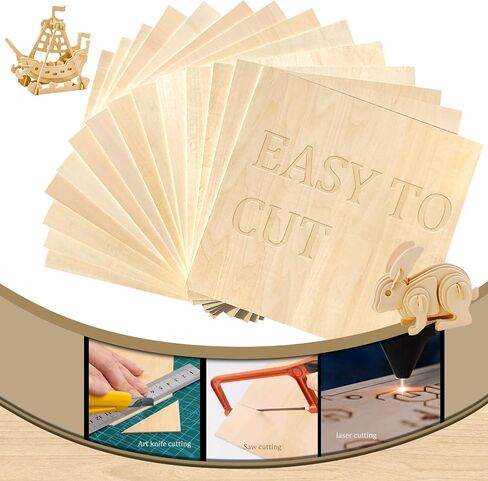 36 Pack Basswood Sheets,12"x12"x1/8" 3mm Basswood Plywood,Craft Wood,Unfinished Wood,for DIY Ornaments and Model Engraving, Wood Burning, Architectural Models, Drawing、Wood for Laser Cutting in Kuwait
