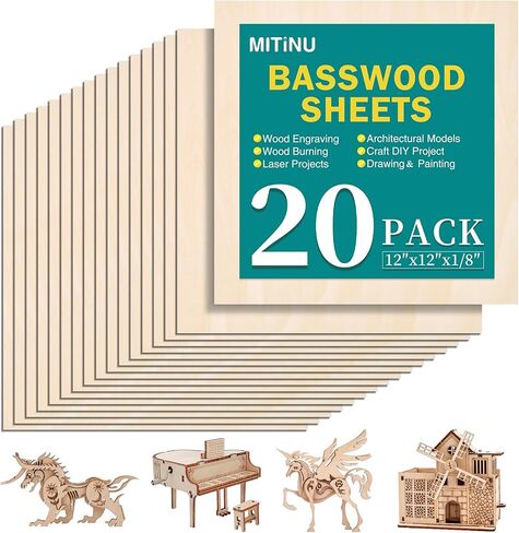 50 Pack Basswood Sheets for Crafts,12"x12"x1/8" 3mm Thick Plywood Sheets with Smooth Surfaces-Unfinished Squares Wood Boards for Laser Cutting, Wood Burning, Architectural Models, Staining in Saudi Arabia
