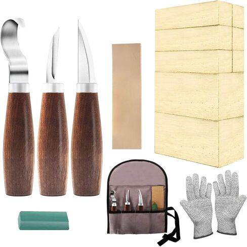 Cor cordium Wood Whittling Kit with Basswood Blocks Sets for Adults and Beginners,Carving Set Includes 3pcs Widdling Knife & 8pcs Blocks & Gloves,Gifts for Christmas,Fathers Day,Mothers Day in Saudi Arabia