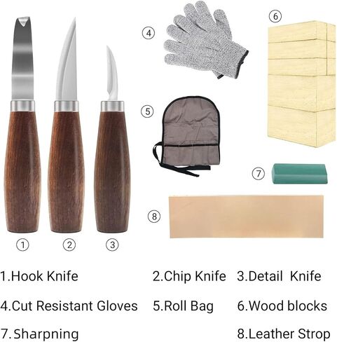 Cor cordium Wood Whittling Kit with Basswood Blocks Sets for Adults and Beginners,Carving Set Includes 3pcs Widdling Knife & 8pcs Blocks & Gloves,Gifts for Christmas,Fathers Day,Mothers Day in Saudi Arabia