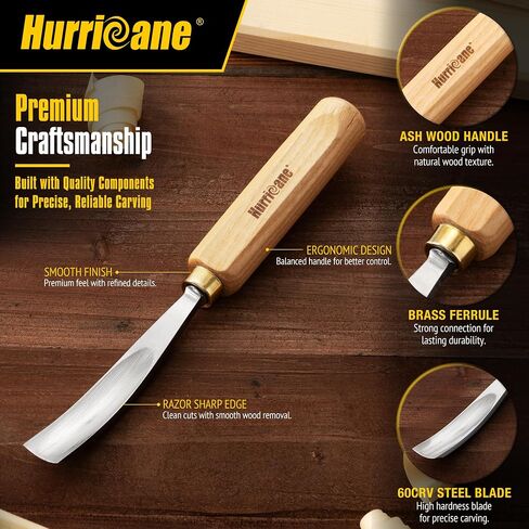 HURRICANE 12-Piece Starter Wood Carving Tools Set, Professional Wood Carving Kit with Razor Sharp 60CRV Steel Blades, Ash Wood Handles & Canvas Case for Beginners Professionals Specialties in Saudi Arabia