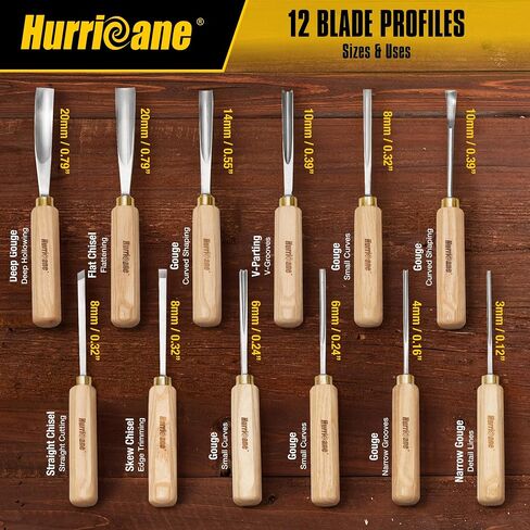 HURRICANE 12-Piece Starter Wood Carving Tools Set, Professional Wood Carving Kit with Razor Sharp 60CRV Steel Blades, Ash Wood Handles & Canvas Case for Beginners Professionals Specialties in Saudi Arabia