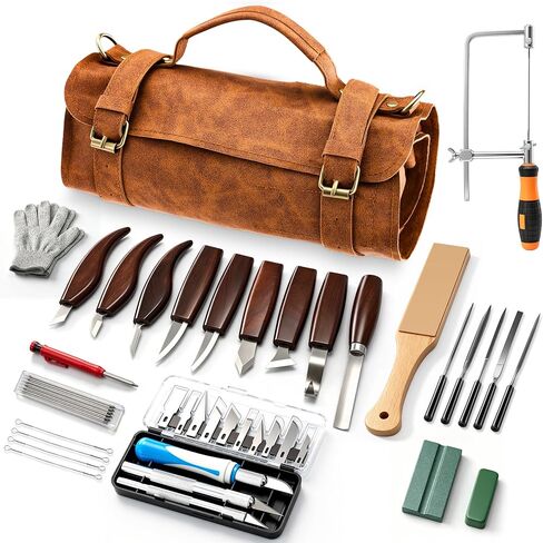 SakerNeo 25-Piece Wood Carving Kit Whittling Kit with Leather Storage Bag in Kuwait