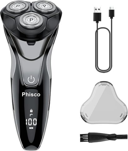 Phisco Electric Shaver Razor for Men with Floating Rotary Razor Ipx7 Led Display Rechargeable Dry/Wet Men's, Electric Shavers for Men Face with Pop-Up Beard Trimmer for Father Day Gifts in Kuwait