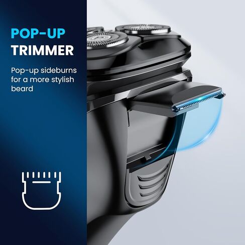 Phisco Electric Shaver Razor for Men with Floating Rotary Razor Ipx7 Led Display Rechargeable Dry/Wet Men's, Electric Shavers for Men Face with Pop-Up Beard Trimmer for Father Day Gifts in Kuwait