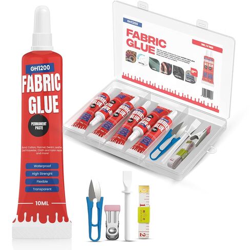 Fabric Glue Permanent (10 ML x 8), Fabric Glue for Clothing Permanent Washable for Rhinestones, Patches, Clothes, Denim, Leather, Polyester, Fabrics, Doll Repair, Flannel, Cotton & More in Saudi Arabia