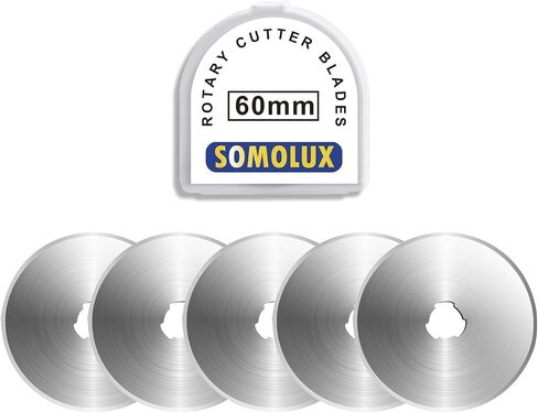 SOMOLUX 60mm Rotary Blades 5 Pack Fits OLFA,Fiskars,Truecut,DAFA Cutter Replacement, Quilting Scrapbooking Sewing Arts Crafts,Sharp and Durable in Kuwait