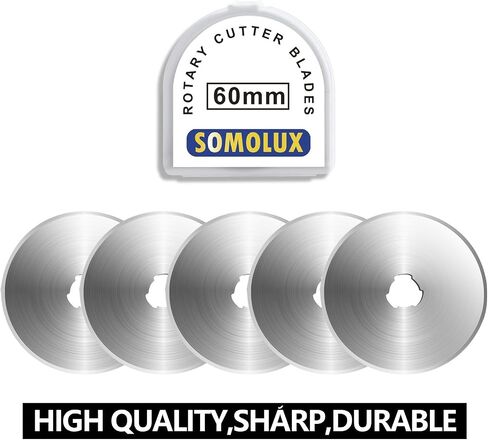 SOMOLUX 60mm Rotary Blades 5 Pack Fits OLFA,Fiskars,Truecut,DAFA Cutter Replacement, Quilting Scrapbooking Sewing Arts Crafts,Sharp and Durable in Kuwait