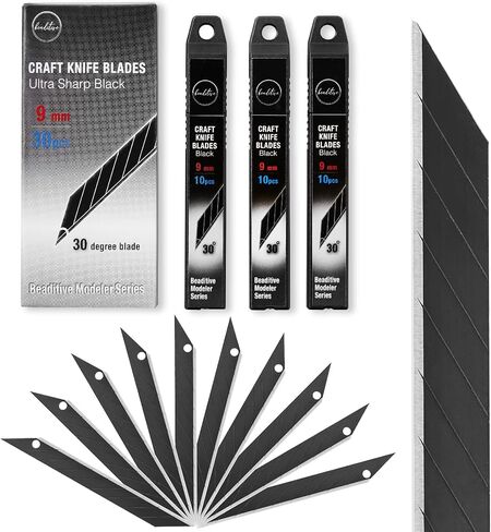 Beaditive Detail Craft Knife Blades (30 pcs) - 30 Degree Snap-Off Utility Knife Blade - Art, Craft, Model Making (Ultra Sharp Black) in Kuwait