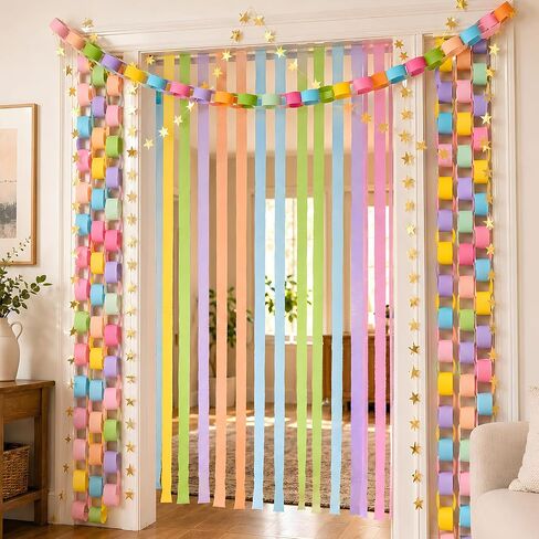 Xzentira 600 Sheet Paper Chain Garland Strips 1x8 Inch and Mirror Star Garland 13 with Double Sided Tape, DIY Construction Paper Chains for Birthday Wedding Holiday Party Decorations, Crafts Supplies in Kuwait
