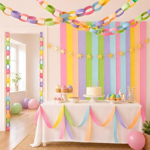 Xzentira 600 Sheet Paper Chain Garland Strips 1x8 Inch and Mirror Star Garland 13 with Double Sided Tape, DIY Construction Paper Chains for Birthday Wedding Holiday Party Decorations, Crafts Supplies in Kuwait