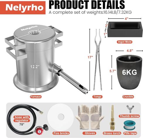 Nelyrho 6KG Propane Melting Furnace Kit,Stainless Steel 2500°F Foundry in Saudi Arabia