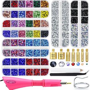 Briskbloom Hotfix Rhinestones Setter with 30000PCS Rhinestones, Hot Fix Applicator Tool Bedazzler Kit, 24 Colors, 3mm 4mm 5mm Hotfix Crystals for Clothing Fabric Crafts, SS10 SS16 SS20 3 Gems Sizes in Kuwait