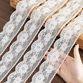 15 Yards White Lace Trim, 15 Yard White Lace Ribbon,1.8inch White Cotton Eyelet Lace Ribbon,Floral Embroidery Ruffle Lace Trim for Sewing Dresses Clothes and Bridal Wedding Applique Decoration in Kuwait