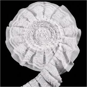 Ruffled Lace Trim 2-Layer Organza & Lace Ribbon 6Yard Long 2inch Width for Wedding Dress,Table Decorations,DIY Sewing Crafts,Curtains Home Decor Embellishments(Light Pink) in Saudi Arabia