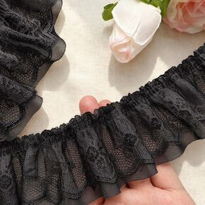 10 Yards Pink Vintage Double-Layer Lace Trim Ruffle Ribbon in Saudi Arabia