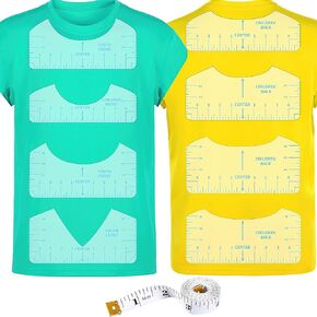 9Pcs Tshirt-Ruler Guide to Center Vinyl, Transparent V-Neck/Round PVC Ruler for Alignment, Heat Press, Children Youth Adult, Front and Back Measurement (10in) in Kuwait