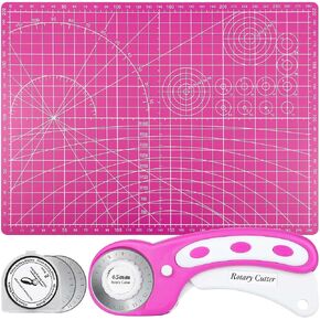 Rotary Cutter and Mat Set, Audab Self Healing Sewing Mats Shirt Cutter 45mm Fabric Cutter Wheel with 2 Blades Rotary Cutting Mat for Crafts Fabric Quilting Hobby (9" x 12" (A4) in Saudi Arabia
