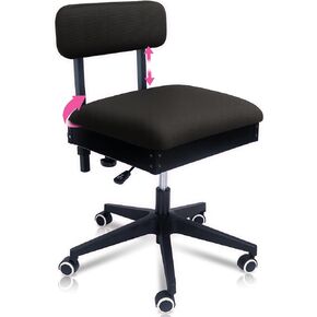 Pink Power Sewing Chair with Wheels and Adjustable Back Support - Hydraulic Armless Machine Chair for Crafting, Quilting, Artists - Sewing Room Furniture - Ergonomically Designed Professional in Kuwait