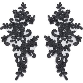 2 Pcs Flower Lace Appliques 3D Embroidery Lace Patch Sewing Addition Embellishments for Wedding Bridal Dress Clothes DIY Crafts Accessories Decoration, 9.8 x 4.9 Inch,Gold in Saudi Arabia