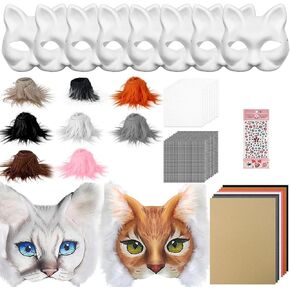 Therian Mask Kit - DIY Blank Cat Masks Set to Dress Up with Felt Fabric Sheet Plush Faux Fur Eye Mesh for Cosplay Party Halloween Christmas Easter Crafts Masquerade in Kuwait