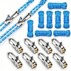 16 Pack Tent Rope Tensioners, 8 Metal Rope Buckles with 8 Blue Braided Ropes, Adjustable Guyline Tighteners for Camping Tents, Tarps, Canopies, Hammocks in Kuwait