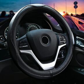 Valleycomfy Steering Wheel Covers Universal 15 inch - Genuine Leather, Breathable, Anti Slip & Odor Free (Black with Red Lines, M(14" 1/2-15" 1/4)) in Saudi Arabia