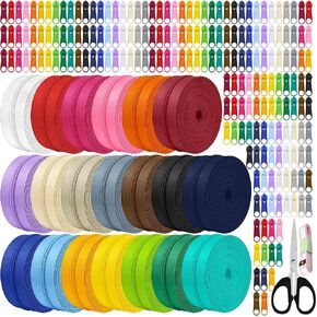 60 Yards 20 Pcs Sewing Colors Zippers Bulk #5 Nylon Coil Assorted Lengths Sewing Zipper with 200Pcs Pull Heads, for DIY Sewing, Bag Pack, Crafts Zipper Tape for Clothes, Purse Making Supplies Kit in Kuwait