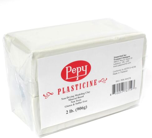 Pepy Reusable and Non-Drying Oil-Based Plasticine Modeling Clay, White, 2 Pounds, Sulfur-Free & Non-Toxic, Great for Kids, Beginners, and Artists, Perfect for Arts and Crafts Projects in Kuwait