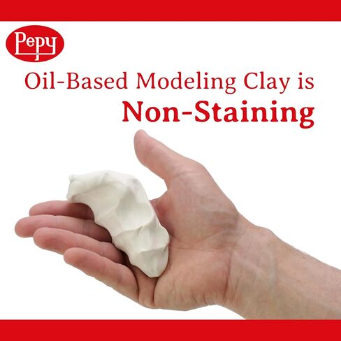 Pepy Reusable and Non-Drying Oil-Based Plasticine Modeling Clay, White, 2 Pounds, Sulfur-Free & Non-Toxic, Great for Kids, Beginners, and Artists, Perfect for Arts and Crafts Projects in Kuwait