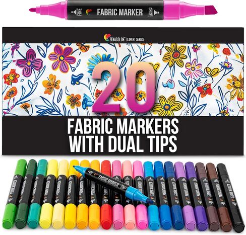 Zenacolor - 20 Fabric Markers Permanent for Clothes - Fine Point in Saudi Arabia