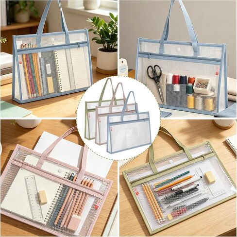 LOLYSIC Sewing Project Bag, 6 Pcs A3 Project Bags for Quilting with Full-Zip & Handle, Green Blue Brown Craft Organizer for Embroidery, Knitting, Stitching, Cross Stitch in Saudi Arabia