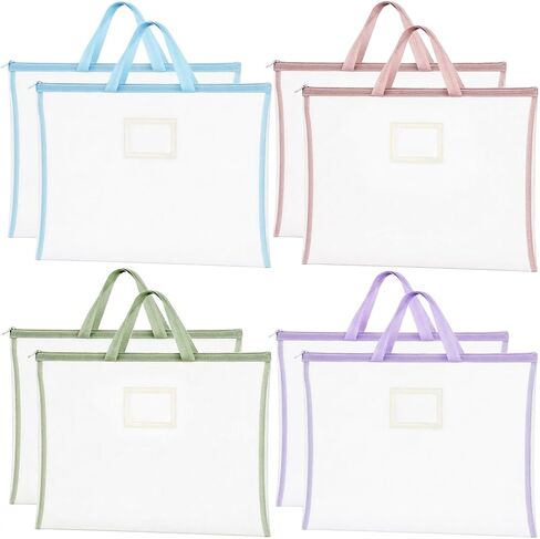 8 Pcs A3 Sew Project Bags, 18" × 13" Quilting Craft Organizer Storage Bags with Handle, Mesh Zipper Pouch with Name Card Pocket for Quilters & Knitting Crafters, 4 Colors in Saudi Arabia