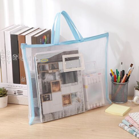 8 Pcs A3 Sew Project Bags, 18" × 13" Quilting Craft Organizer Storage Bags with Handle, Mesh Zipper Pouch with Name Card Pocket for Quilters & Knitting Crafters, 4 Colors in Saudi Arabia