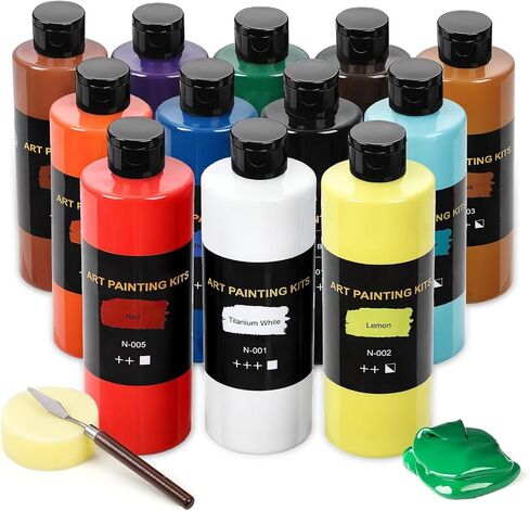 TMOL 18 Colors Acrylic Paint Set (250 ml/8.45 oz Large Bottles), Non-Toxic for Kids & Adults, Acrylic Paint Bulk on Wood, Glass, Ceramic, Art Painting Supplies with Palette Knife & Art Sponge in Saudi Arabia