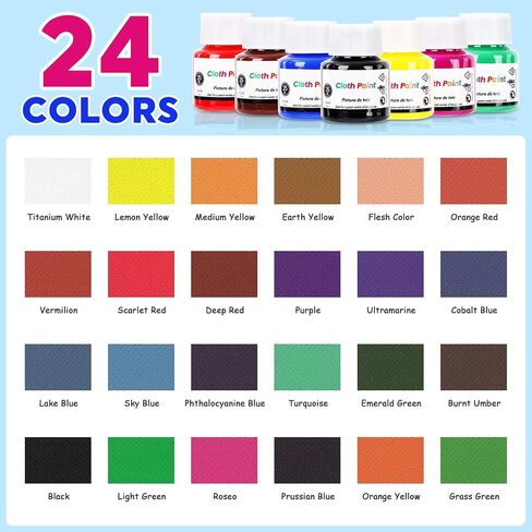 Permanent Fabric Paint for Clothes, 24 Colors-Waterproof,Non-Toxic in Kuwait