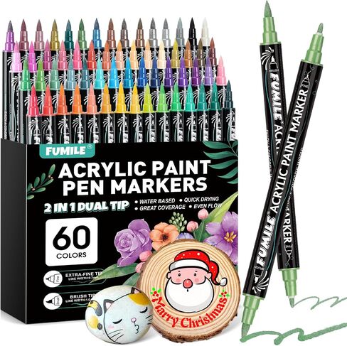 48 Colors Acrylic Paint Markers Set, Dual Tip Fine & Dot for coloring books in Saudi Arabia