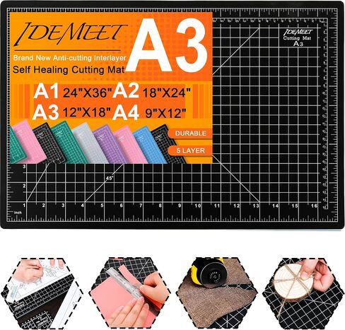 Density-upgraded 24" x 36" Large Self Healing Sewing Mat, Idemeet Rotary Cutting Mat 5-Ply Cut Board for Crafts Hobby Project, Scale Size 24" x 36", A1, Green in Saudi Arabia
