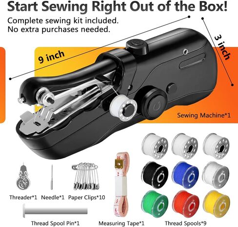 Handheld Sewing Machine, Mini Portable SewingMachine for Beginners, Electronic Small Sewing Machine for Quick Stitching (Black) in Kuwait