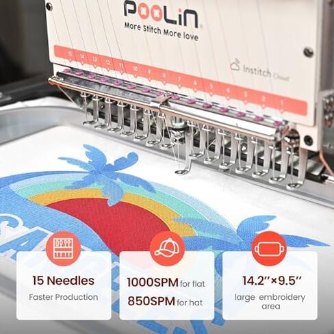 Poolin EOM 15-Needle Embroidery Machine | Starter Bundle – Includes 3D Puffy Foam,15 Threads,144pcs Pre-Wound Bobbins, 12x25'' Cut Away Stabilizer in Saudi Arabia