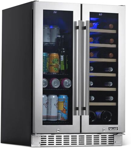 NewAir 15" Wine, Beer, Beverage Refrigerator Cooler | 9 Bottle, 48 Can Capacity | Stainless Steel Built-in or Freestanding Dual Zone Drink Fridge |Triple-Pane Glass Door, Digital Temperature Control in Saudi Arabia