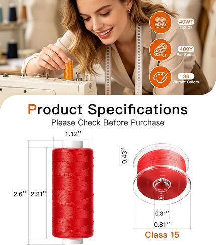 72Pcs Professional Sewing Thread Kit 36 Colors, [Max Strength & Low Lint] All Purpose Sewing Thread with Prewound Bobbins, Polyester Sewing Machine Thread for Sewing Quilting Repair (400 Yards/Spool) in Kuwait