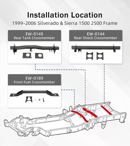 ELITEWILL Front Fuel Tank Support Crossmember/Rear Tank Support Crossmember/Rear Shock Crossmember 3Pcs Kit Fit for 1999-2006 Chevrolet Silverado GMC Sierra 1500 2500 in Kuwait