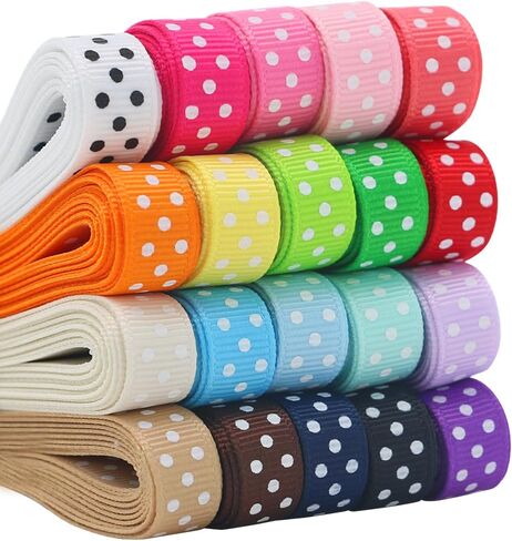 QingHan Grosgrain Ribbons for Crafts Gifts Wrapping 3/8" Boutique Polka Dot Fabric Ribbon 40yd (20 x 2yd) in Kuwait