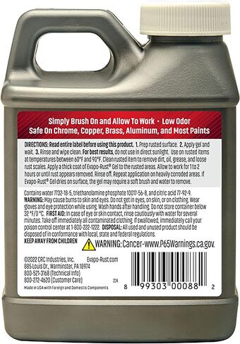 CRC Evapo-Rust Gel Rust Remover, 8 Fl Oz, Rust Remover for Vertical Surfaces, Eliminates Oxides from Aluminum, Cast Iron, and Steel in Kuwait