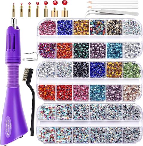 Hotfix Applicator Tool DIY Hot Fix Rhinestone Setter Hot Fixed Kit 6000 Pcs 30/20/16/12/10/6SS 16 Colors Bigger Crystal Gems Picker Bedazzler Kit with Rhinestones Bedazzler Gun in Kuwait