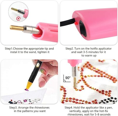 Hotfix Applicator,DIY Hot Fix Rhinestone Setter Applicator Wand Tool Kit Set with 7 Different Sizes Tips,Support Stand (Pink) in Kuwait