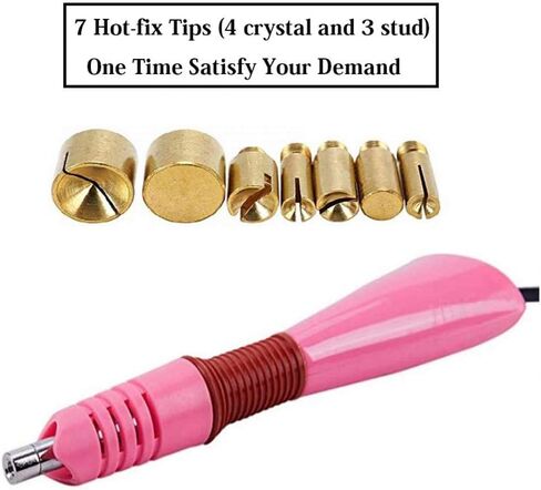 Hotfix Applicator,DIY Hot Fix Rhinestone Setter Applicator Wand Tool Kit Set with 7 Different Sizes Tips,Support Stand (Pink) in Kuwait