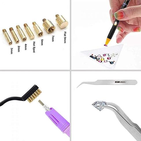 Hotfix Applicator,DIY Hot Fix Rhinestone Setter Applicator Wand Tool Kit Set with 7 Different Sizes Tips,Support Stand (Pink) in Kuwait