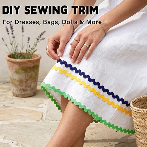 50 Yards Rick Rack Trim for Sewing,5mm RIC Rac Trim,10 Colors Wavy Ribbon in Saudi Arabia